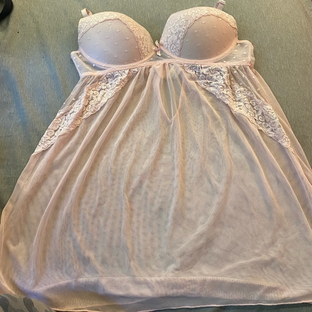 Vs pink lace push-up slip on with matching underwear